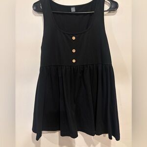 Black Sleeveless Button Babydoll Dress